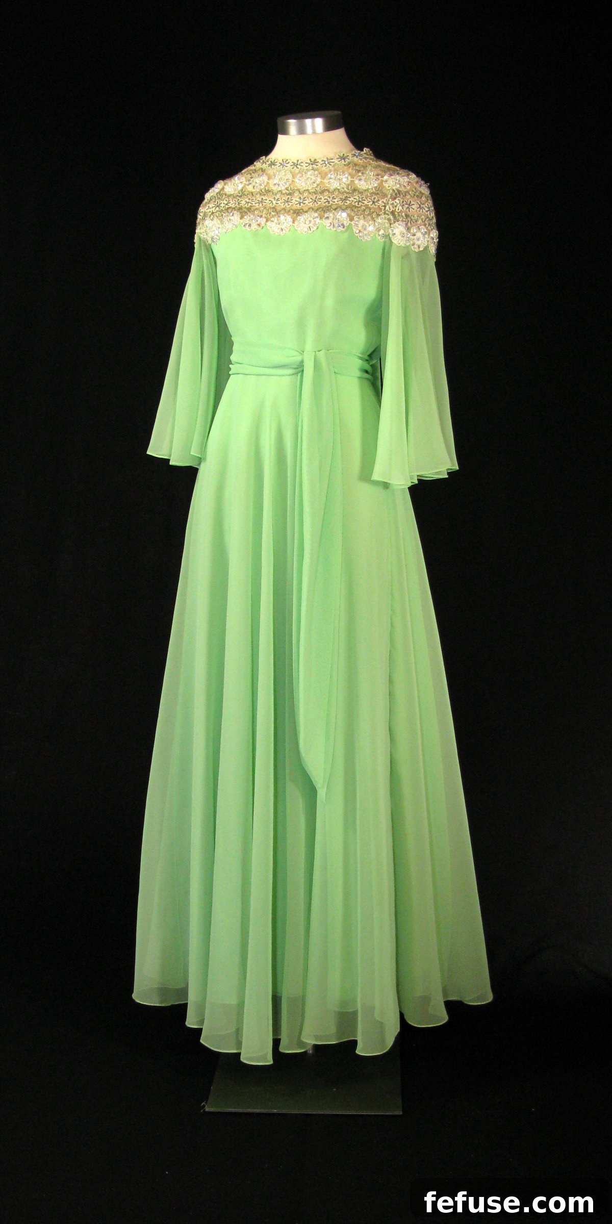 First Lady Betty Ford's 1976 British state dinner gown is displayed at the Gerald R. Ford Presidential Library and Museum in Grand Rapids, Michigan