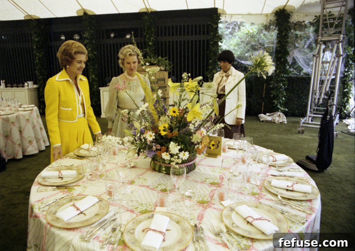 First Lady Betty Ford oversees preparations for a state dinner at the White House in Washington, D.C., July 7, 1976