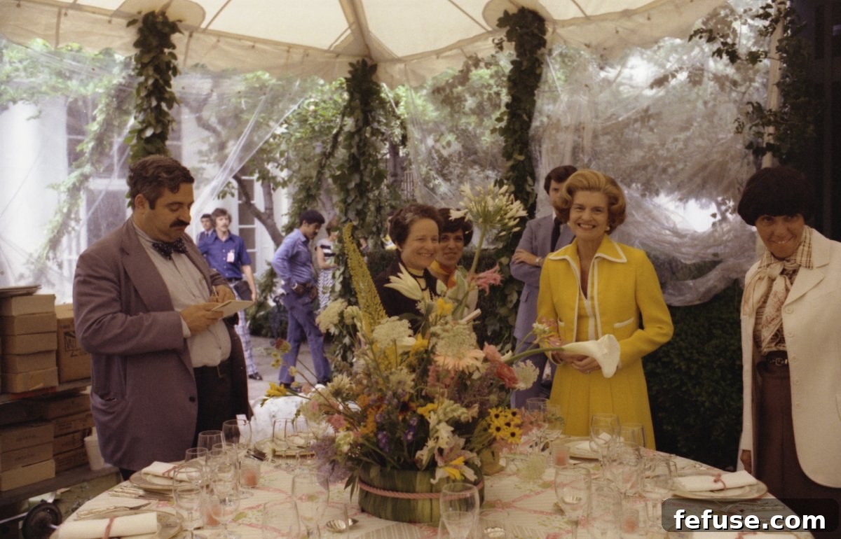 First Lady Betty Ford oversees preparations for a state dinner at the White House in Washington, D.C., July 7, 1976