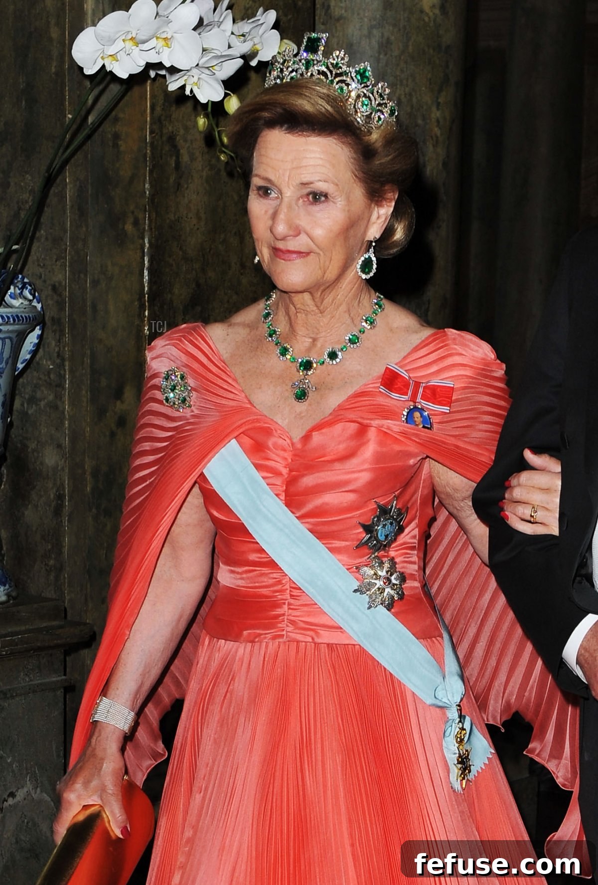 Queen Sonja of Norway attends the wedding banquet for Crown Princess Victoria and Prince Daniel of Sweden in Stockholm on June 19, 2010 (Pascal Le Segretain/Getty Images)