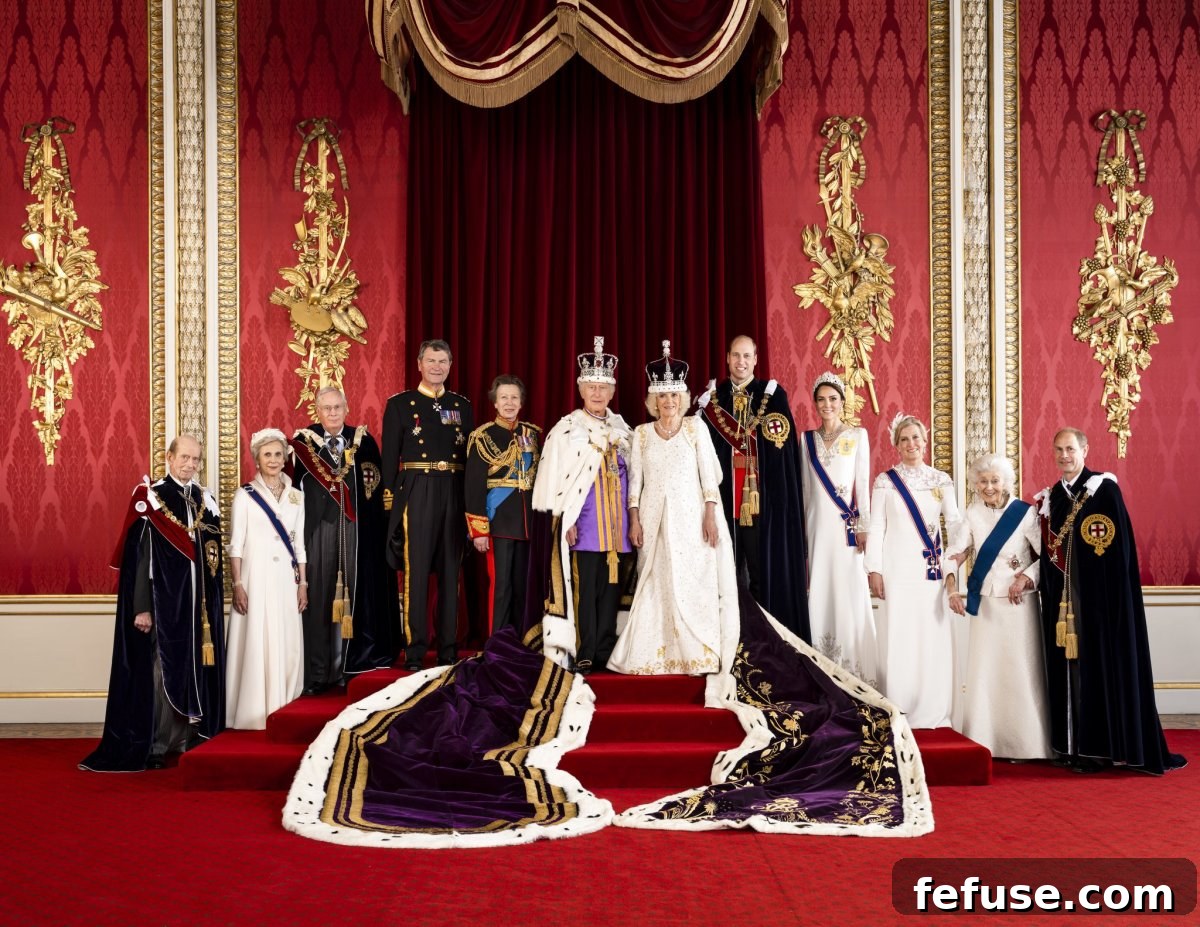 The official group coronation portrait from May 6, 2023, featuring King Charles III, Queen Camilla, and key members of the Royal Family, captured by Hugo Burnand. (Hugo Burnand/Buckingham Palace)