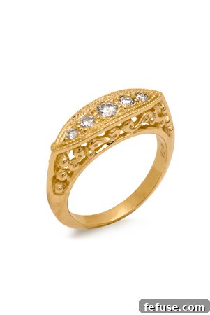 Just Jules Vintage-Inspired Wedding Band with Filigree 14k Yellow Gold and 0.26 ct. t.w. Diamonds