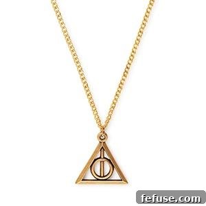 Deathly Hallows Necklace in Rafaelian Gold, a mystical symbol for devoted Harry Potter fans