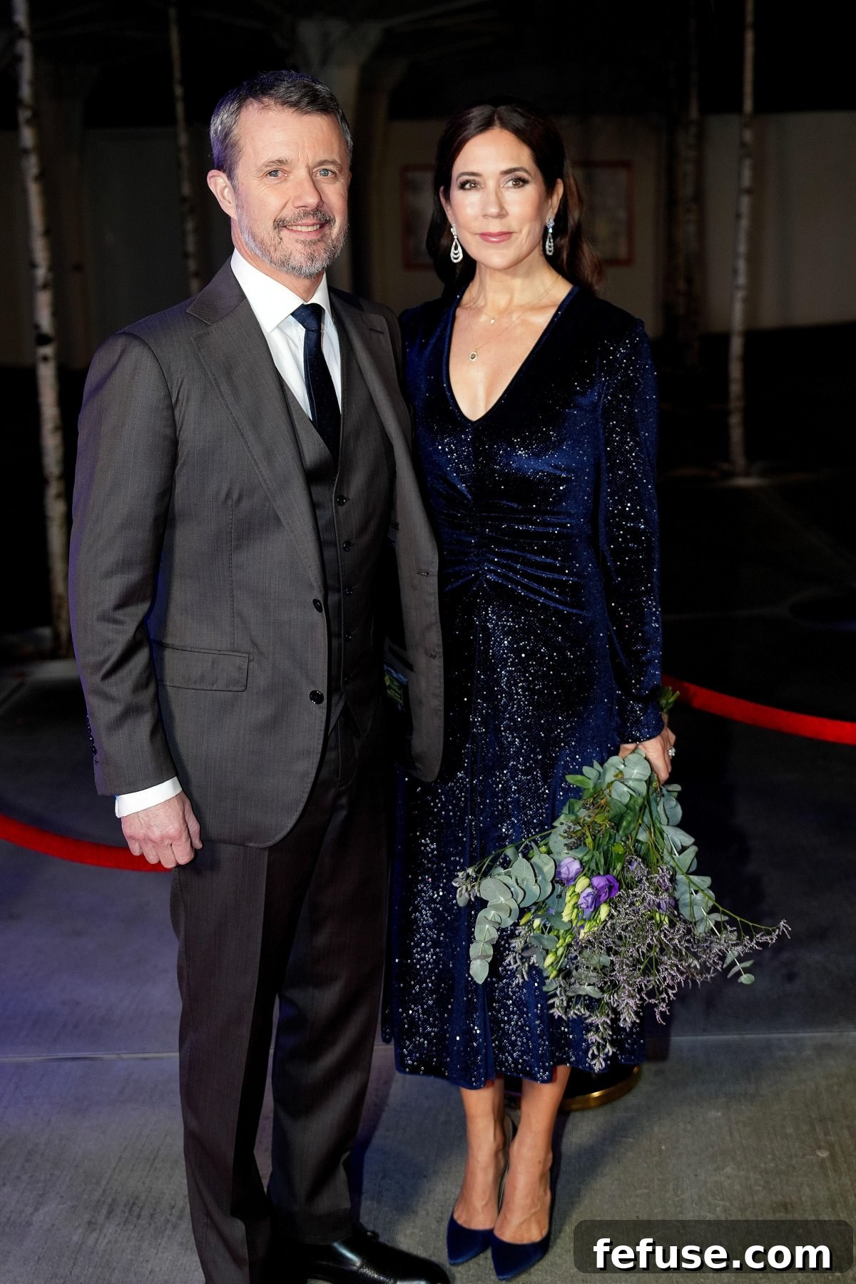 Crown Prince Frederik and Crown Princess Mary of Denmark elegantly arrive at the Concert Hall in the Musikhuset Esbjerg, prepared to present prestigious awards on November 4, 2023. (Ritzau Scanpix/Alamy)