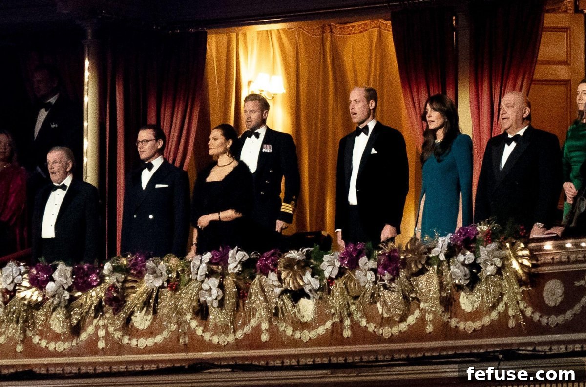 The Prince and Princess of Wales, with Crown Princess Victoria and Prince Daniel of Sweden, attend the Royal Variety Performance in London on November 30, 2023, showcasing a united front of future monarchs.