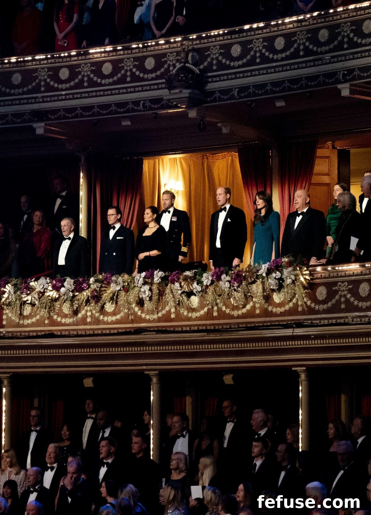 The Prince and Princess of Wales, accompanied by Crown Princess Victoria and Prince Daniel of Sweden, arrive at the Royal Variety Performance in London on November 30, 2023, ready for an evening of entertainment and charity.
