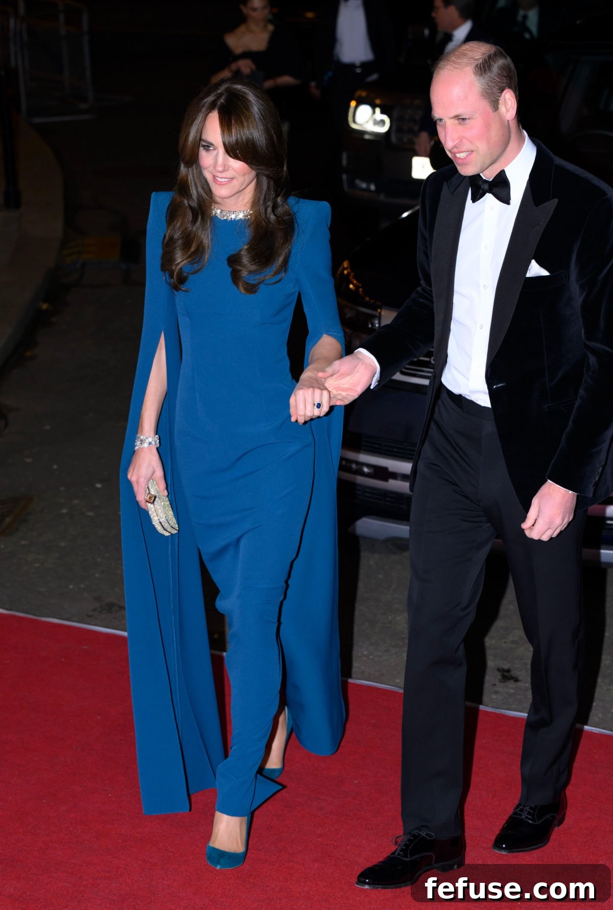 The Prince and Princess of Wales arrive at the Royal Variety Performance in London on November 30, 2023, with Kate Middleton's stunning blue gown taking centre stage.