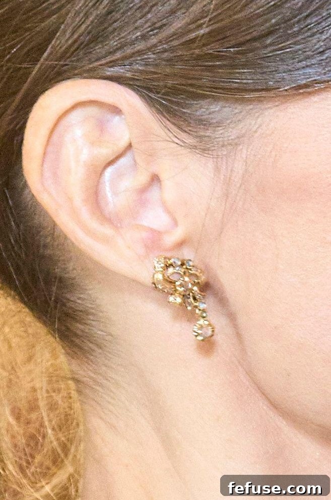 Detailed close-up of Queen Letizia's earrings at the Pascua Militar reception, January 6, 2024