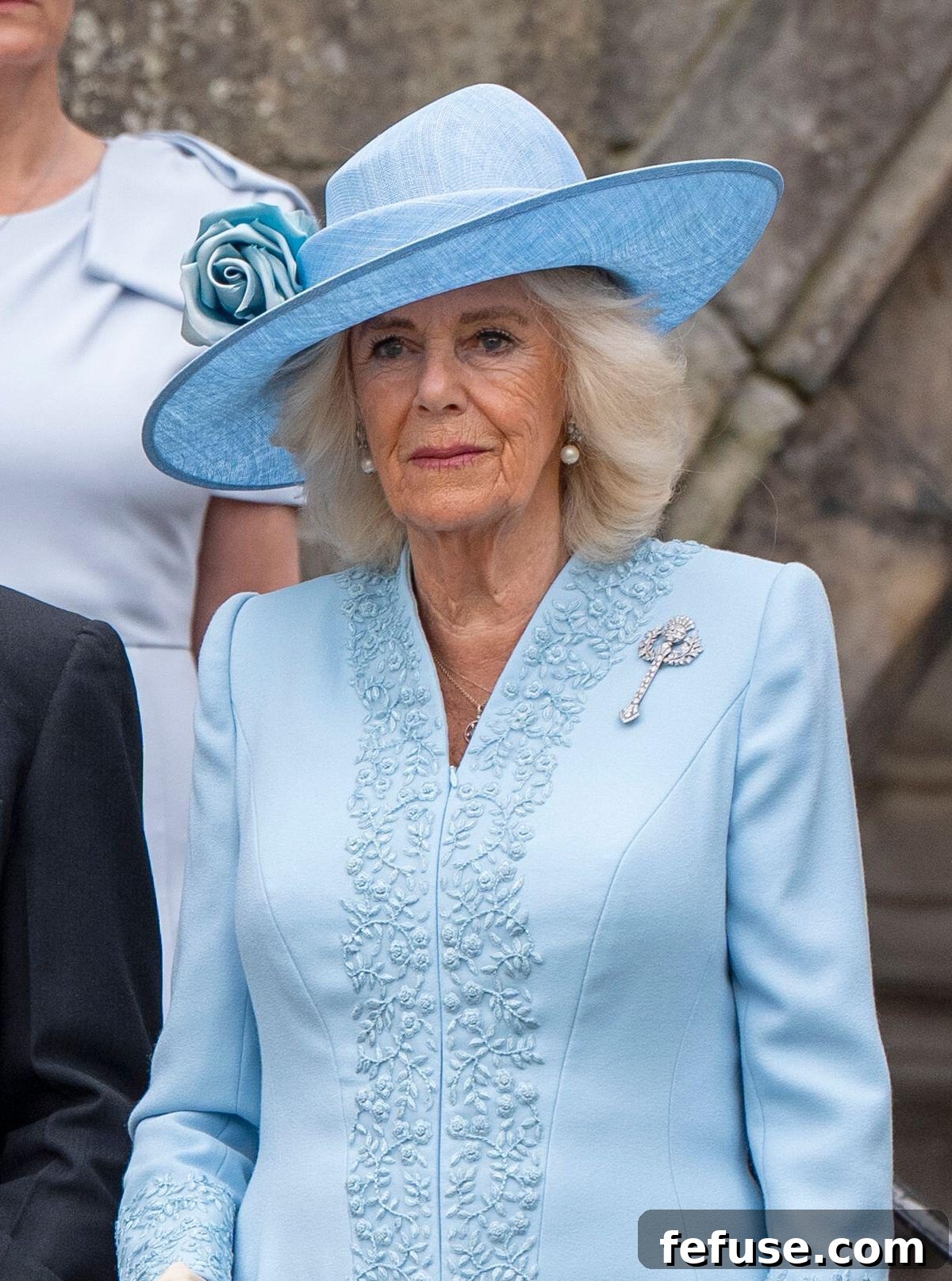 Queen Camilla attends the Sovereign's Garden Party held at the Palace of Holyroodhouse in Edinburgh on July 2, 2024 (Jane Barlow/PA Images/Alamy)