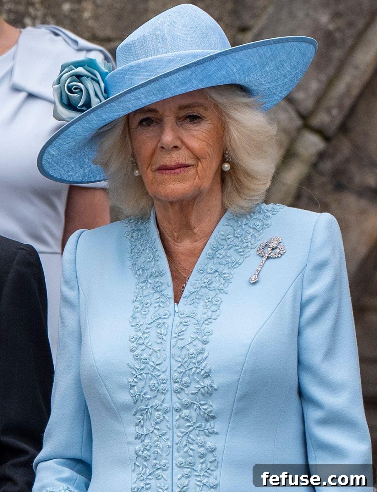 Queen Camilla attends the Sovereign's Garden Party held at the Palace of Holyroodhouse in Edinburgh on July 2, 2024 (Jane Barlow/PA Images/Alamy)