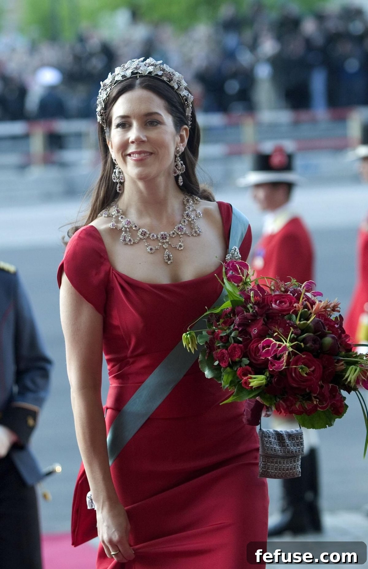 Mary Elizabeth Donaldson wearing the Danish Ruby Parure at a pre-wedding gala in Copenhagen, May 13, 2004.