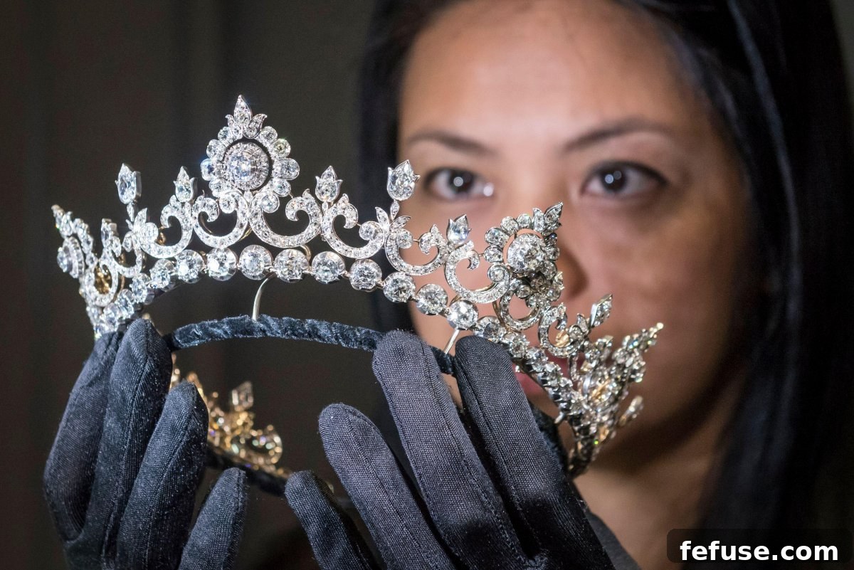 A diamond tiara from the collection of the Marquesses of Anglesey is displayed at Hancocks jewellers in Mayfair on January 24, 2020 (Stephen Chung/Alamy)