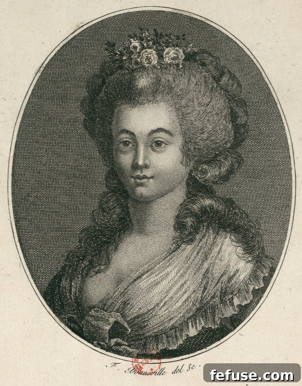 François Bonneville's engraved portrait of Jeanne of Valois-Saint-Rémy, ca. 1790s (Bibliothèque nationale de France)
