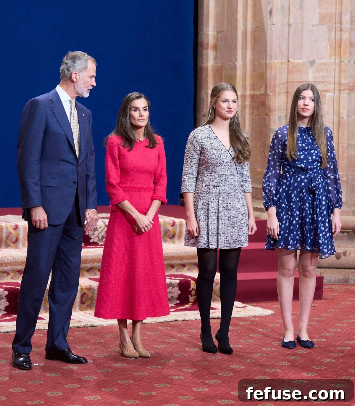 The King and Queen of Spain, with the Princess of Asturias and Infanta Sofia, hold an audience with winners of the Princess of Asturias Awards in Oviedo on October 25, 2024 (Jack Abuin/Zuma Press/Alamy)
