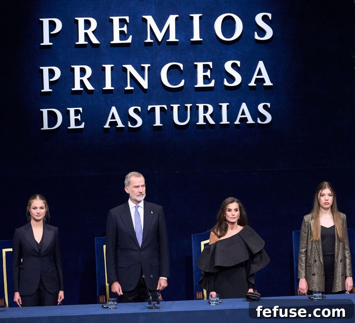 The King and Queen of Spain, with the Princess of Asturias and Infanta Sofia, attend the Princess of Asturias Awards ceremony in Oviedo on October 25, 2024 (Jack Abuin/Zuma Press/Alamy)