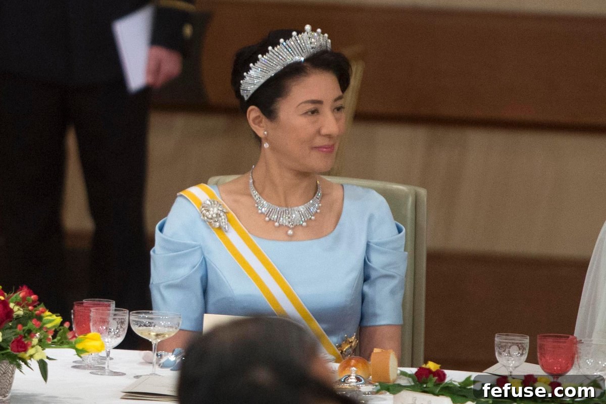 Crown Princess Masako of Japan attends a gala banquet during the Spanish state visit to Japan on April 4, 2017 (Carlos Bergamín/Alamy)