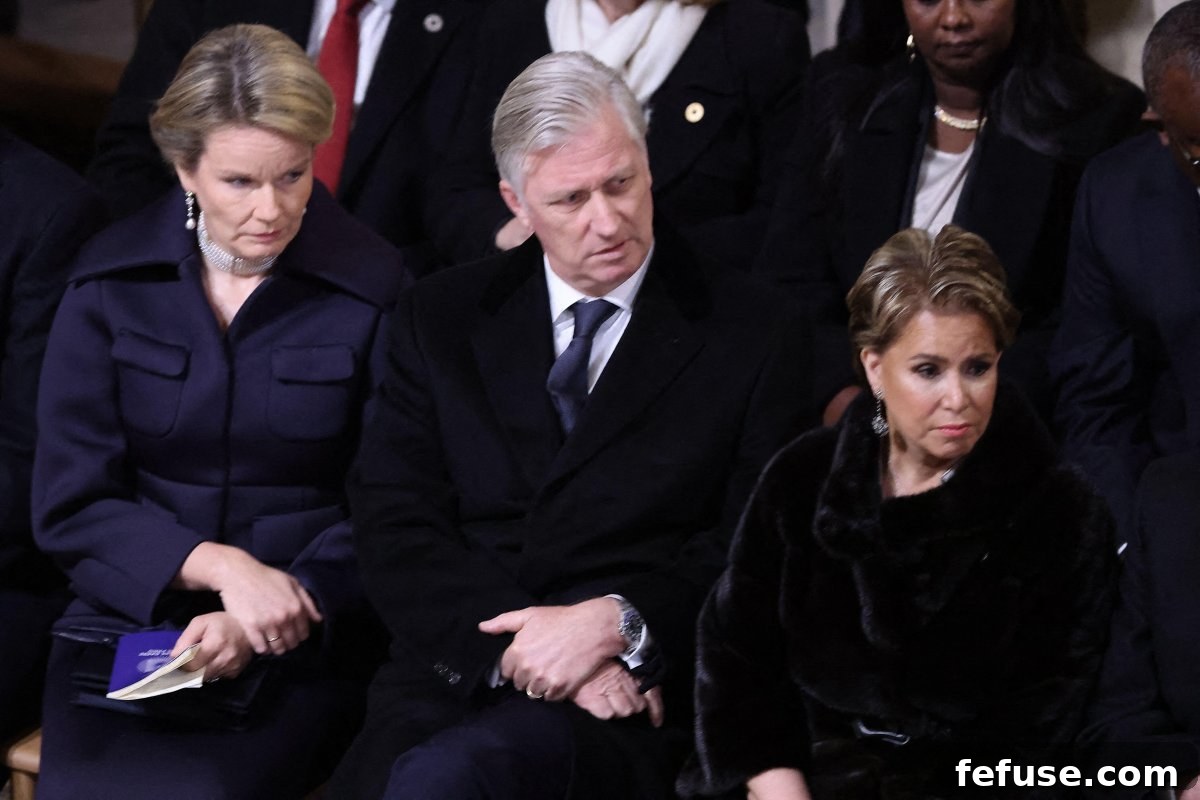 The King and Queen of the Belgians and the Grand Duchess of Luxembourg attend the reopening ceremony of the restored Cathedral of Notre Dame in Paris on December 7, 2024 (Dominique Jacovides/Abaca Press/Alamy)