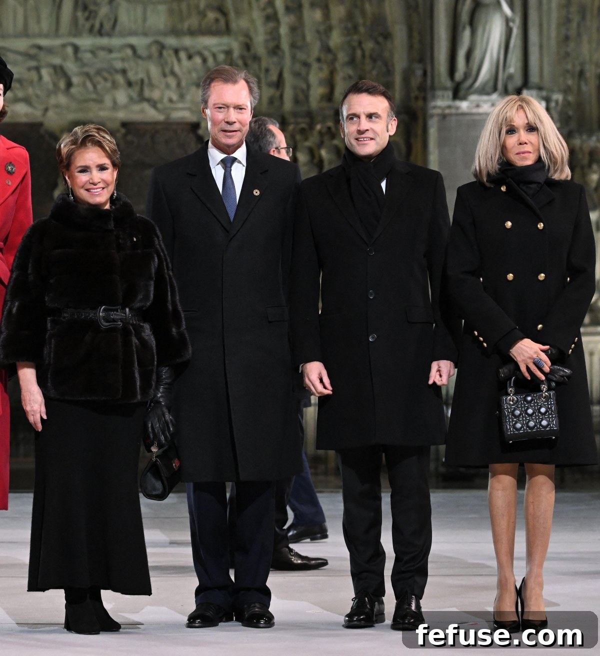 The Grand Duke and Grand Duchess of Luxembourg pose with President Emmanuel Macron and Brigitte Macron during the reopening ceremony for the Cathedral of Notre Dame in Paris on December 7, 2024 (Eliot Blondet/Abaca Press/Alamy)