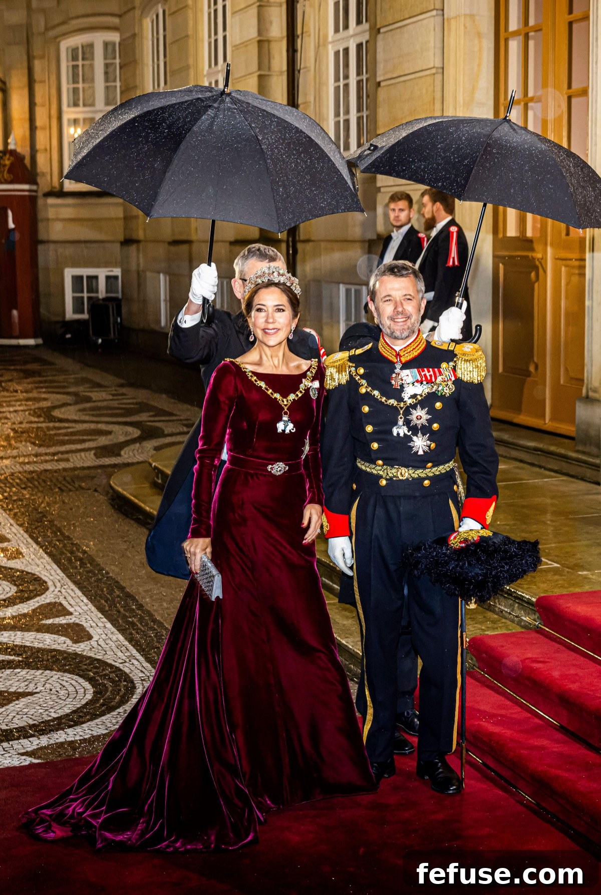 The Crown Prince and Crown Princess of Denmark attend the New Year's Reception at Amalienborg Palace in Copenhagen on January 1, 2024 (Patrick van Katwijk/DPA Picture Alliance/Alamy)