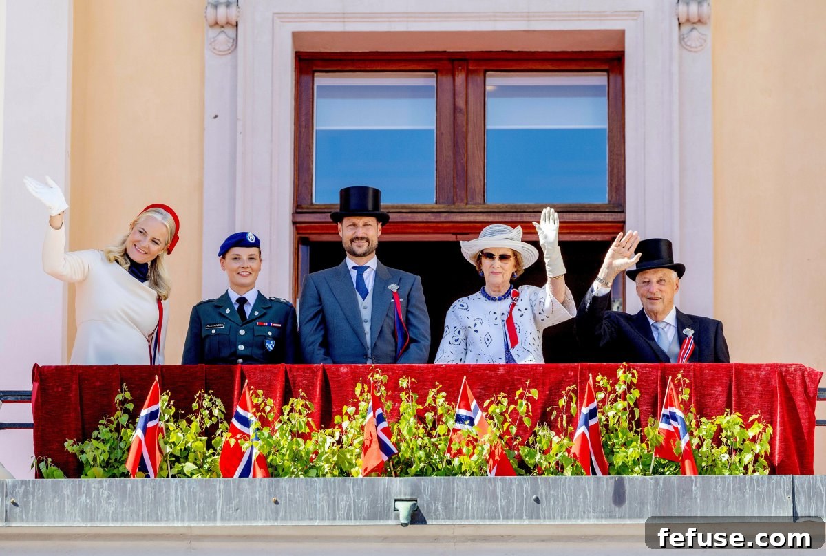 The Norwegian royal family celebrates Constitution Day on the balcony of the Royal Palace in Oslo on May 17, 2024 (Albert Nieboer/DPA Picture Alliance/Alamy)