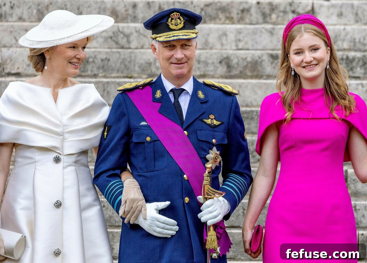 The King and Queen of the Belgians, with the Duchess of Brabant, attend a Te Deum service on National Day in Brussels on July 21, 2024 (Albert Nieboer/DPA Picture Alliance/Alamy)