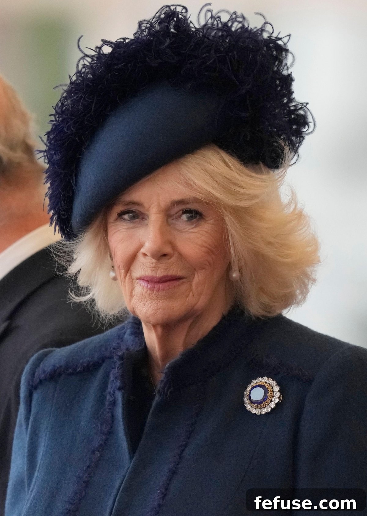 Queen Camilla attends a welcome ceremony for the President of South Korea at the start of his state visit to Britain on November 21, 2023 (Frank Augstein/PA Images/Alamy)