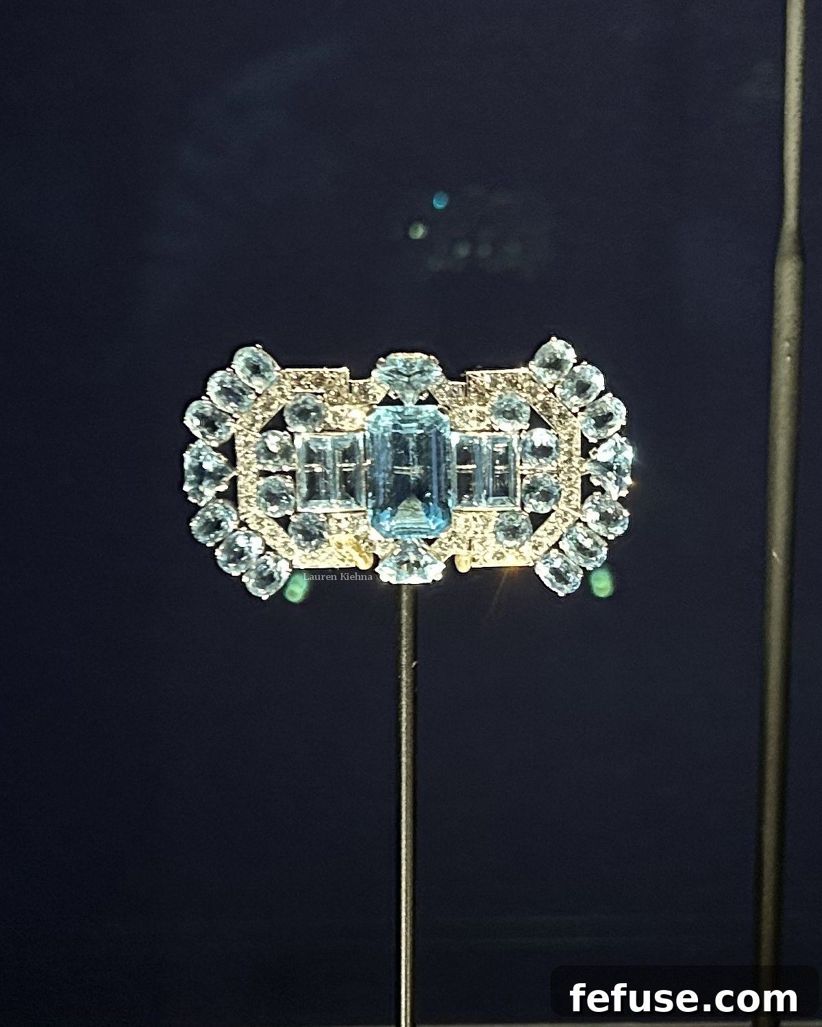 A Historic Sparkle: The Queen Mother's VE Day Cartier Brooch 12 The Queen Mother's Aquamarine Art Deco Brooch, displayed as part of the Cartier exhibition at the Victoria & Albert Museum in London, April 2025 (Photo © Lauren Kiehna)