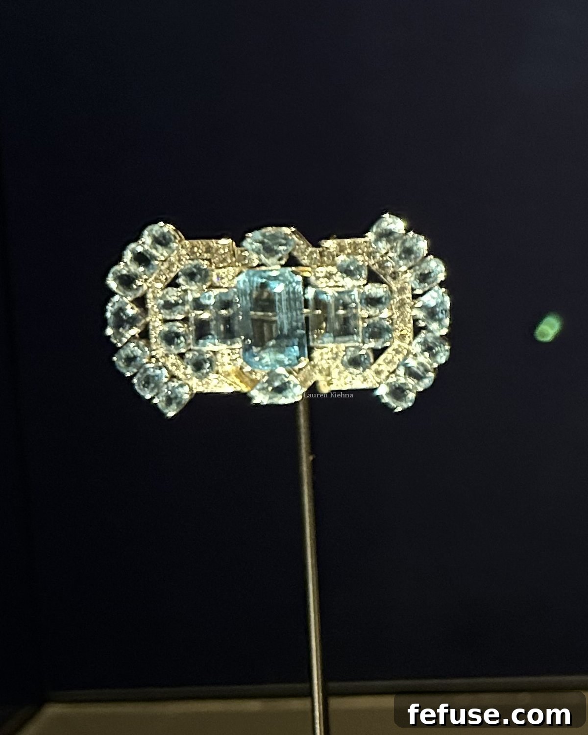 A Historic Sparkle: The Queen Mother's VE Day Cartier Brooch 4 The Queen Mother's Aquamarine Art Deco Brooch, displayed as part of the Cartier exhibition at the Victoria & Albert Museum in London, April 2025 (Photo © Lauren Kiehna)