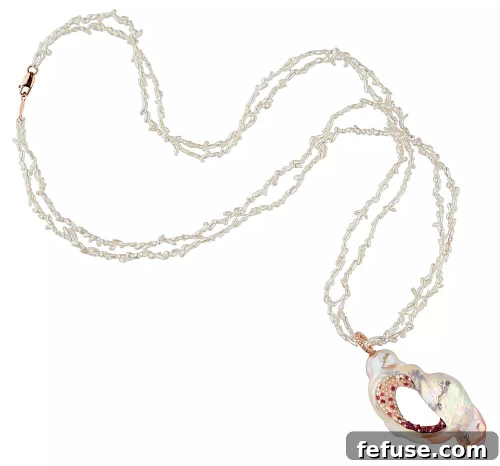 Akoya Keshi Pearl Pendant Necklace Pendant necklace with Akoya keshi pearls and rubies