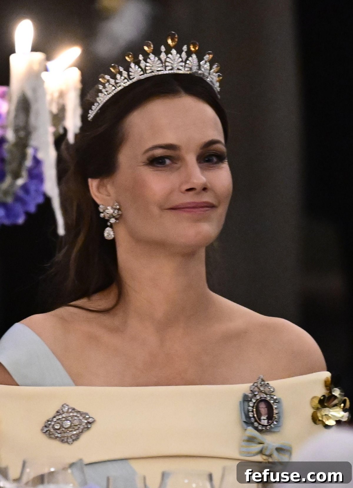Princess Sofia of Sweden attends King Carl XVI Gustaf's Golden Jubilee banquet at the Royal Palace in Stockholm on September 15, 2023 (Jonas Ekströmer/TT News Agency/Alamy)