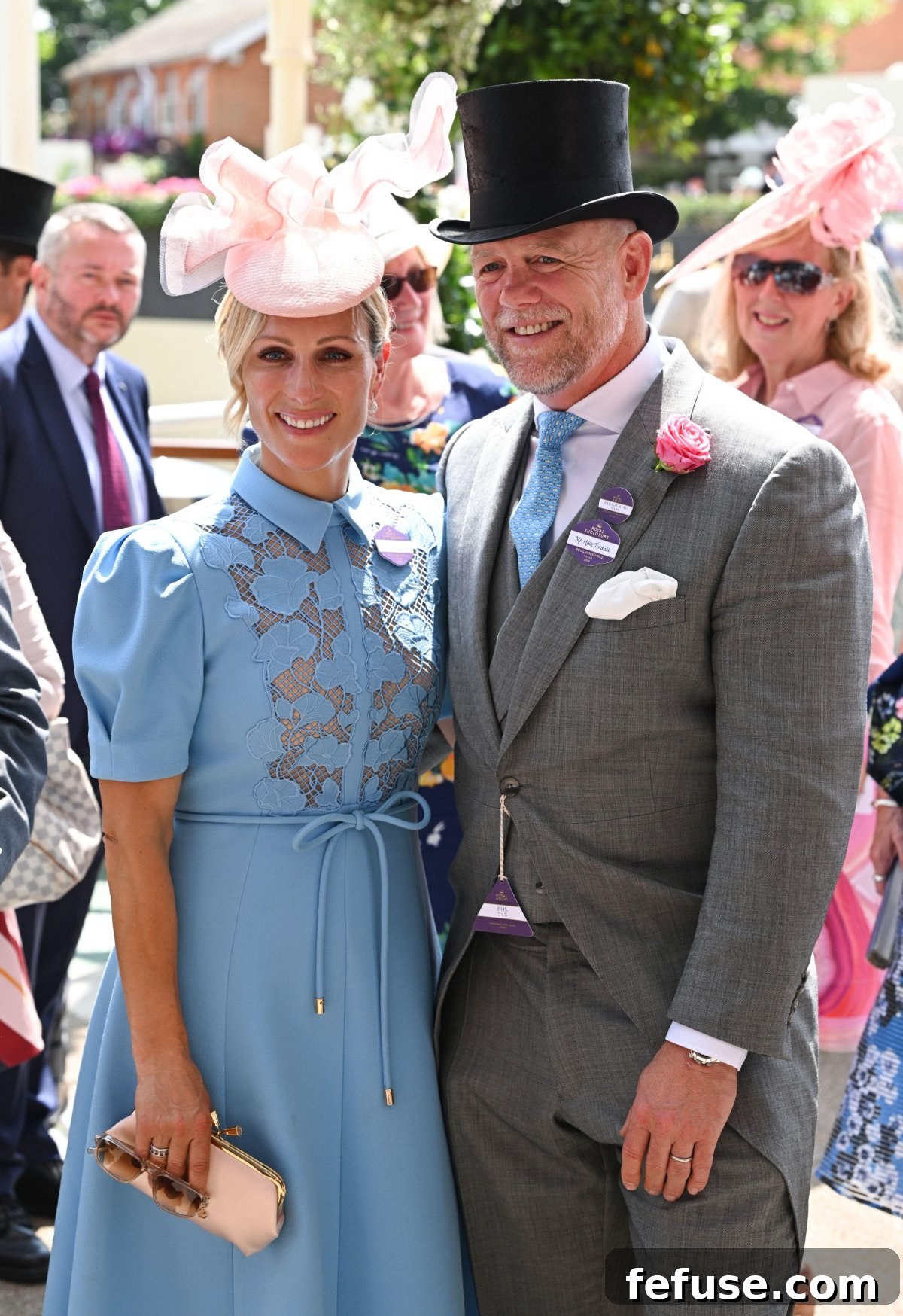 Zara and Mike Tindall attending Royal Ascot, with Zara wearing distinctive pink diamond earrings from Calleija