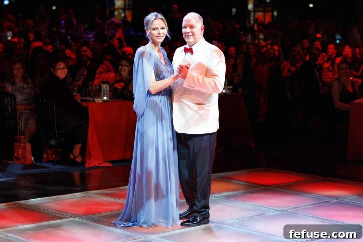 Princess Charlene delivering a heartfelt speech at the 76th Red Cross Gala, celebrating Prince Albert II's 20th anniversary.