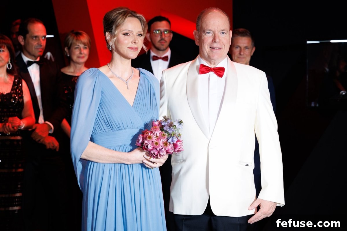 Princess Charlene radiating elegance in her Elie Saab gown at the Red Cross Gala.