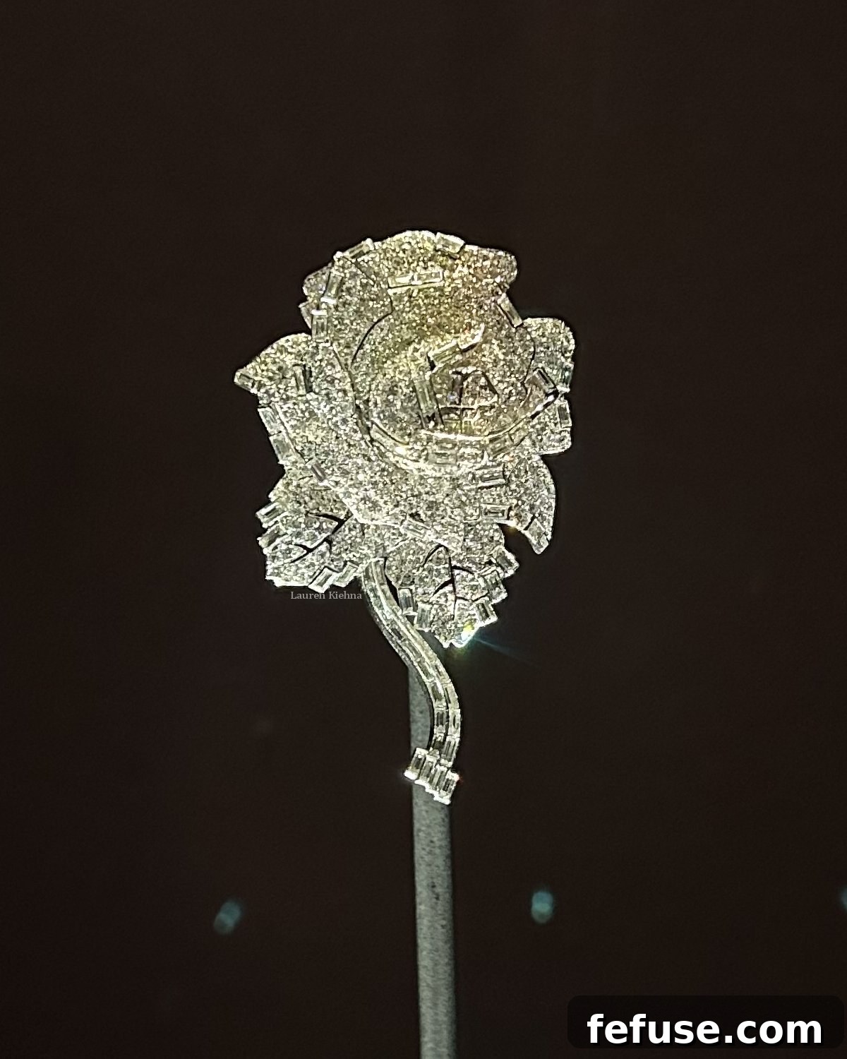 Princess Margaret’s Cartier Rose Brooch is displayed as part of the Cartier exhibition at the Victoria & Albert Museum in London, April 2025 (© Lauren Kiehna)