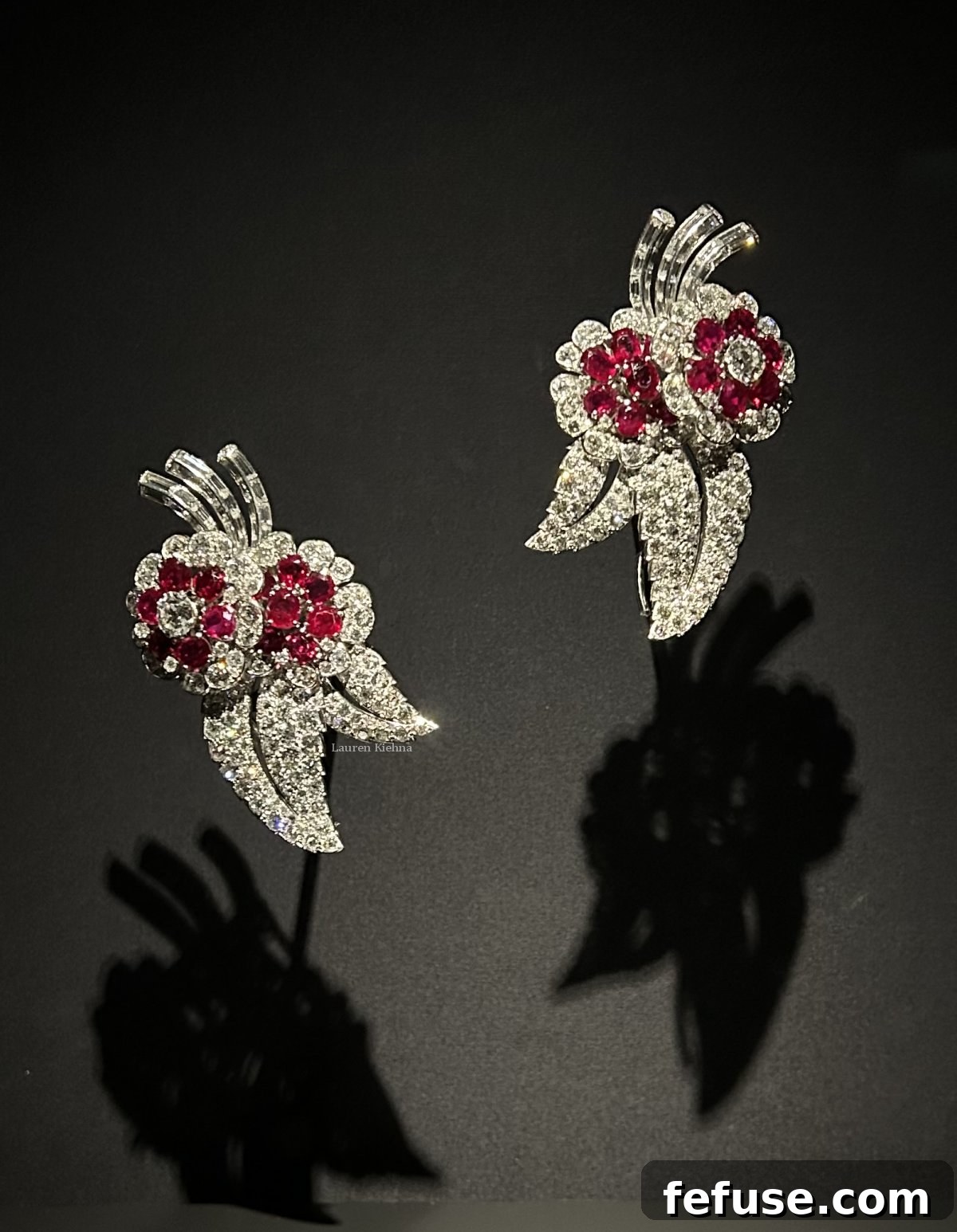 The Queen Mother's Cartier Floral Clip Brooches, displayed as part of the Cartier exhibition at the Victoria & Albert Museum in London, April 2025 (Photo © Lauren Kiehna)
