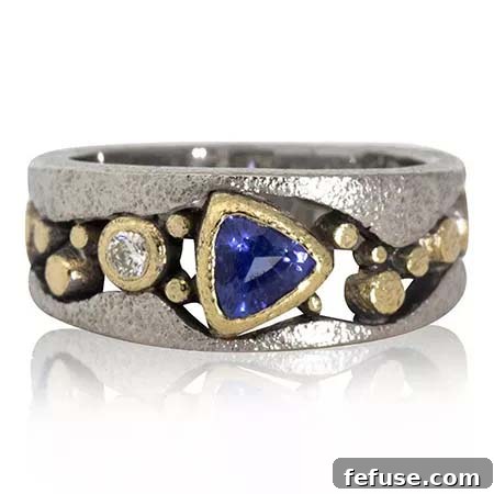 Rona Fisher Narrow River Pebbles Ring with Trillion Blue Sapphire