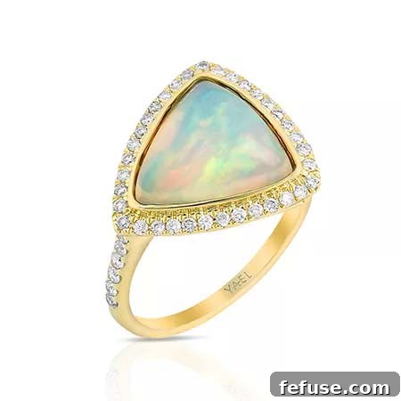 Yael Designs Ring with Trillion Ethiopian Opal and Diamonds