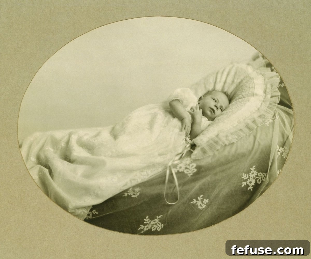 The first official photograph of five-week-old Princess Elizabeth of York, taken by Richard N. Speaight, May 1926 (Royal Collection Trust)