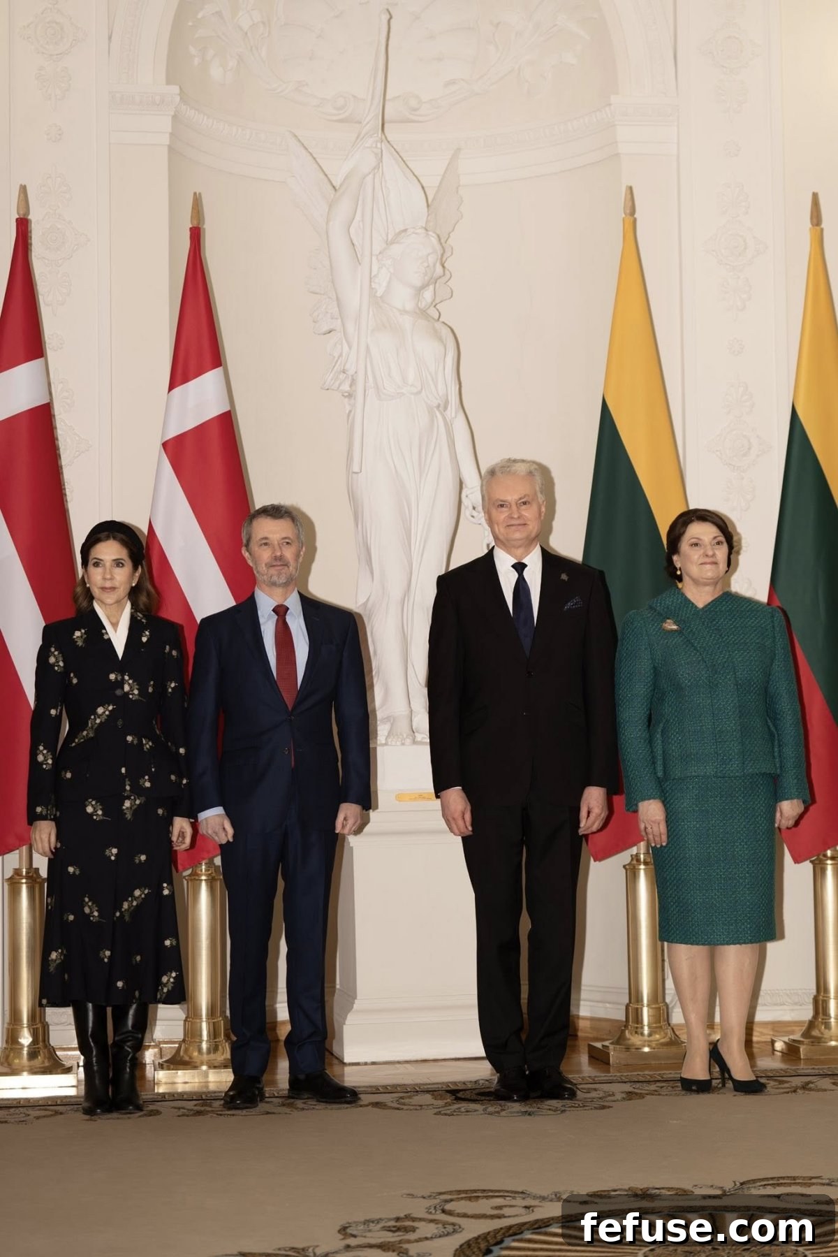 The King and Queen of Denmark are welcomed by the President and First Lady of Lithuania to the Presidential Palace in Vilnius on January 28, 2026 (Kongehuset)