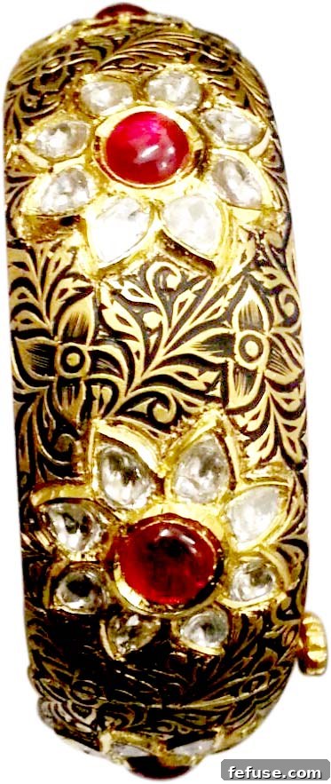 Close-up of Meenakari enamel work on jewellery