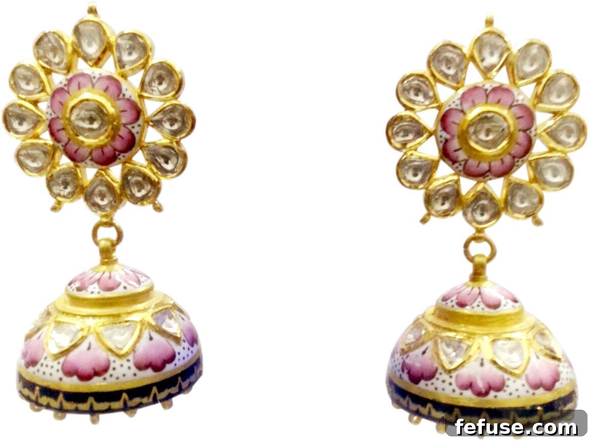 Showcase of diverse Kundan and Meenakari jewellery pieces