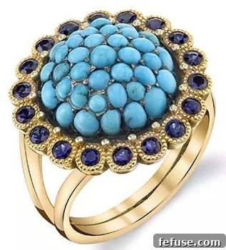 Anabel Higgins Daisy Bee Ring - Vintage Turquoise Yellow Gold Sapphires for Cancer Charities
