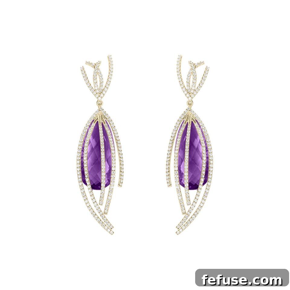 Arya Esha Galaxy Collection Shooting Star Earrings with amethyst and diamonds in recycled gold
