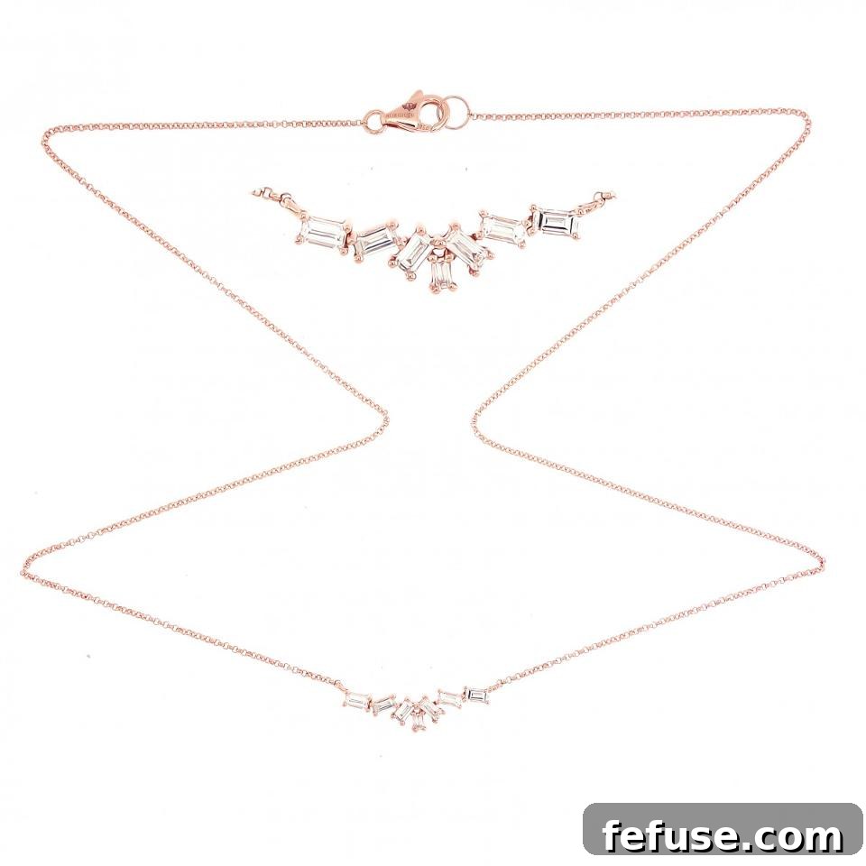 Borgioni rose gold necklace with baguette-shaped diamonds