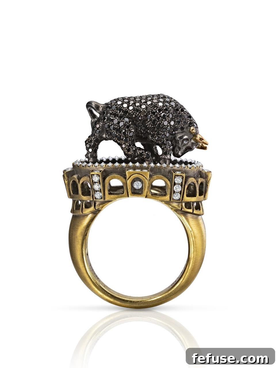 Wendy Brandes Bull and Bullfighter ring with black and white diamonds