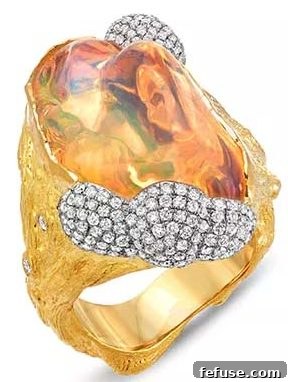 Victor Velyan Fire Opal, Diamond, and Moonstone Ring