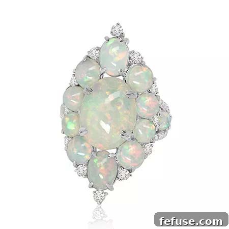 Sutra Halo Ring with Large Ethiopian Opal and Diamonds