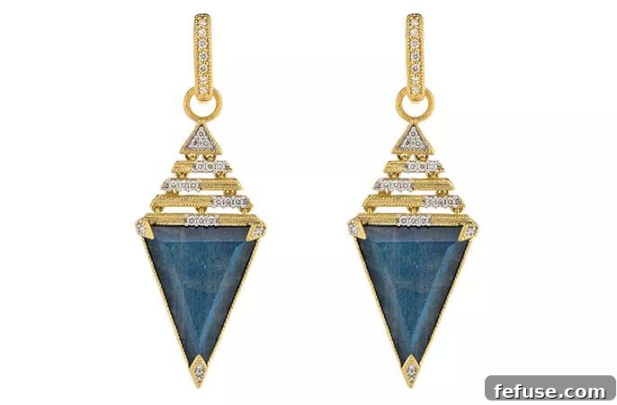Geometric inverted trillion earrings with labradorite and onyx
