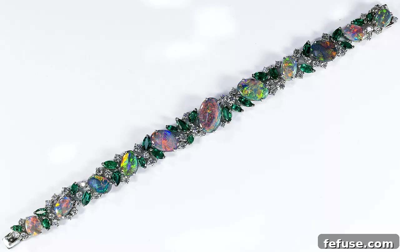 Opal, emerald, and diamond bracelet in platinum by Oscar Heyman