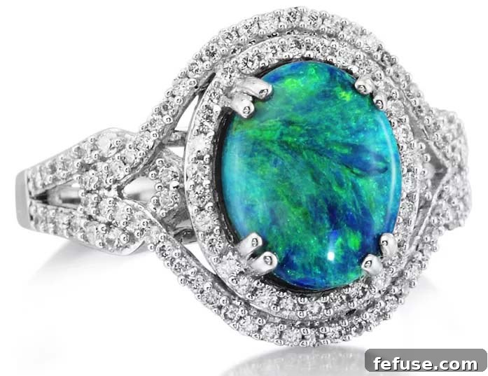 Australian black opal and diamond ring in 18k white gold by Parlé